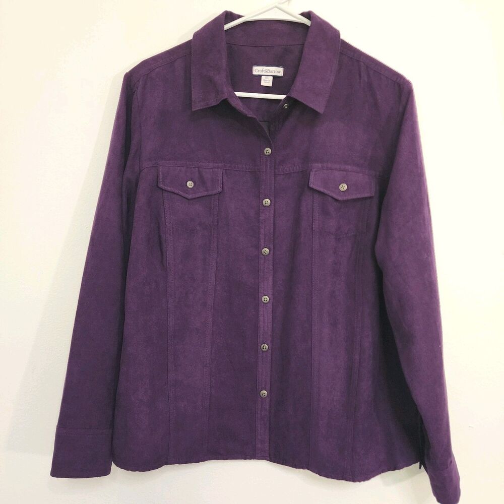 Croft & Barrow Women’s Deep Purple Shirt XL Button Down Faux Suede Shirt Top